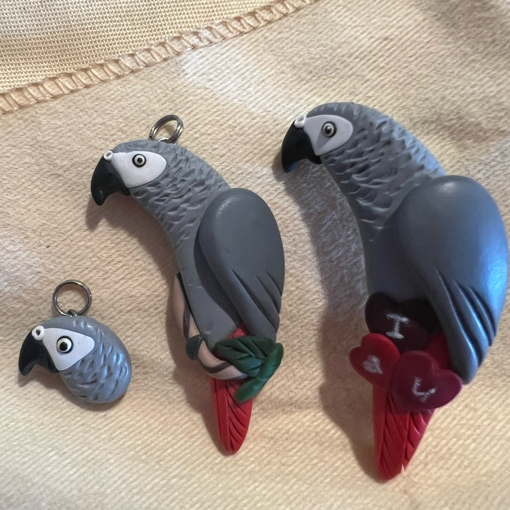 African grey Parrot clay made Jewellery